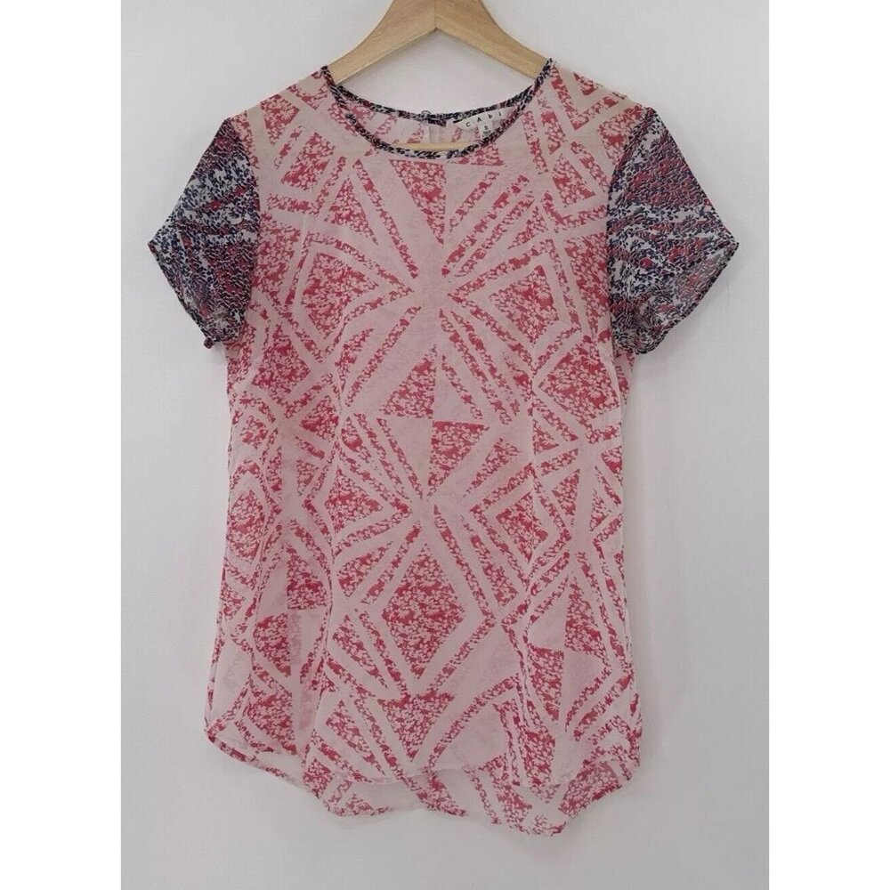CAbi Women's Coquette Geometric Floral Sheer Top Blouse‎ Size Sm, Preppy Career